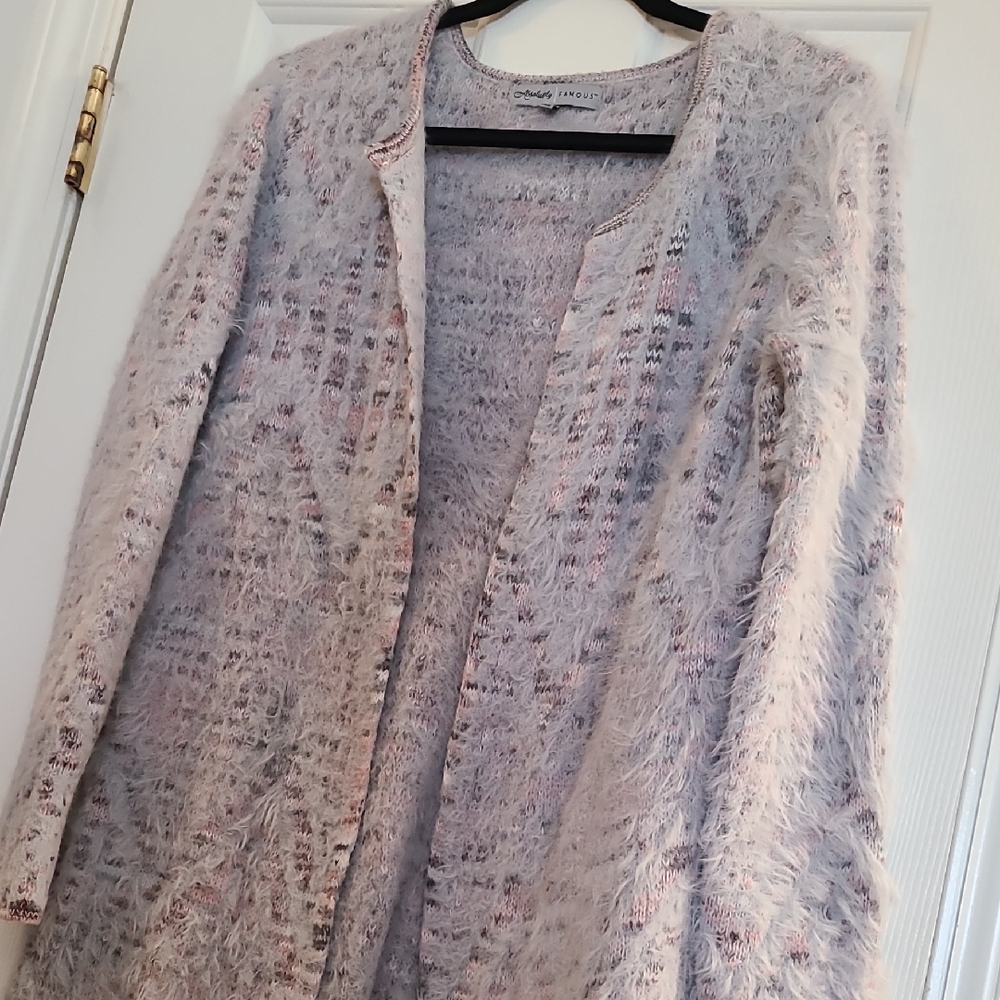 Cozy Open-Front Women’s Sweater Cardigan - Soft Gray And Pale Pink